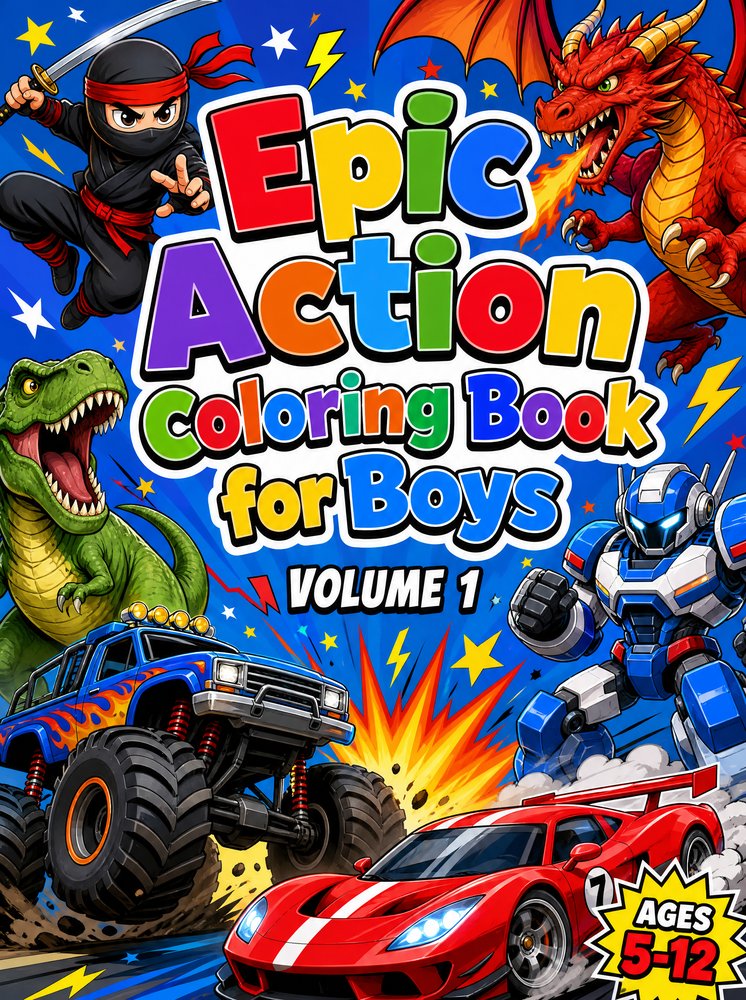 Epic Action Coloring Book for Boys — Volume 1