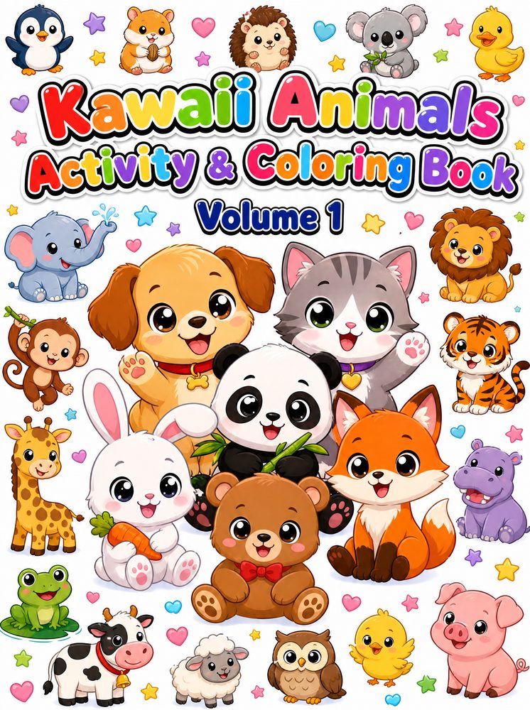 Kawaii Animals Activity & Coloring Book Vol 1