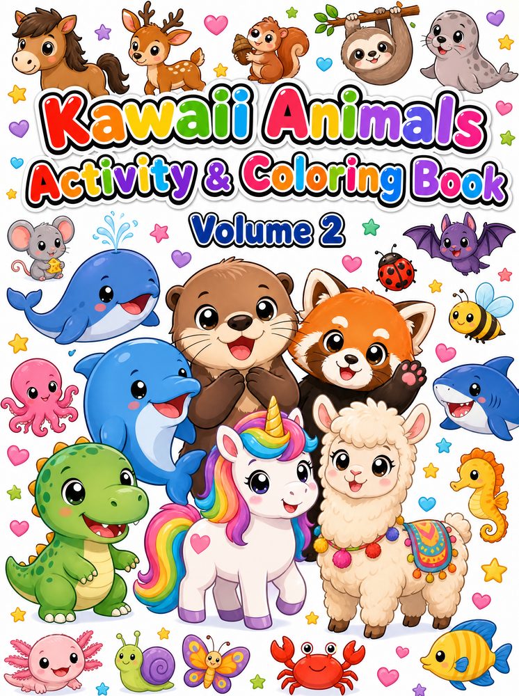 Kawaii Animals Activity & Coloring Book — Volume 2